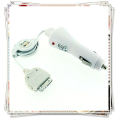car charger with ic white+usb data cable retractable